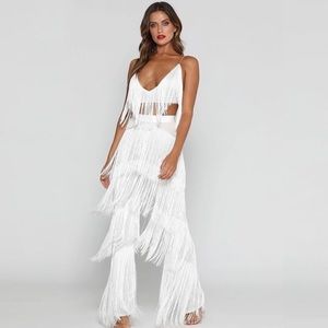 Meshki white fringe pant